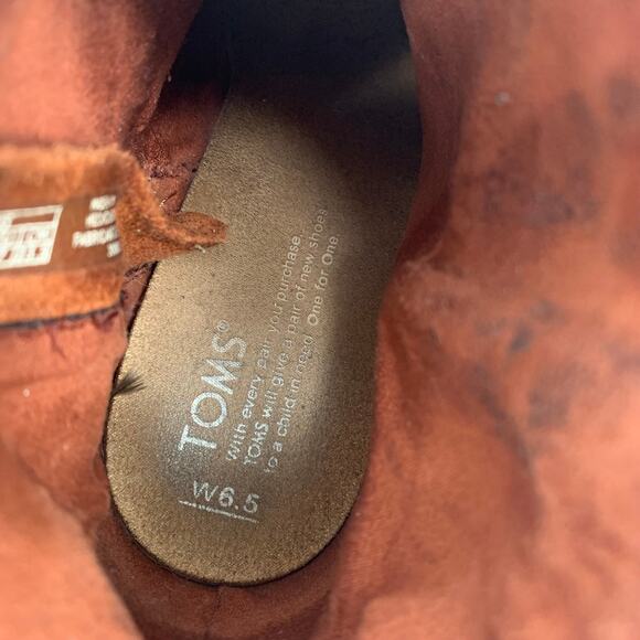 TOMS Women's Lunata Cognac Brown Suede Fringe Tassel Heel Booties Size 6.5 - Picture 5 of 8